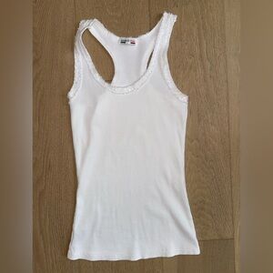 Italian Made In Italy cotton tank top with  decorative trim size small white
